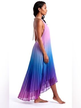 L'ATISTE Pink to Blue Ombre Pleated Halter Dress